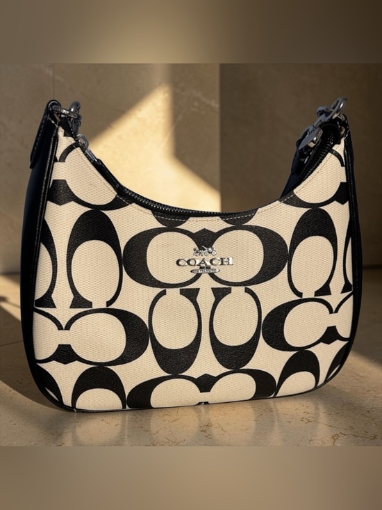 Coach Handbags - Coach Signature Canvas Hobo Bag in Black & White